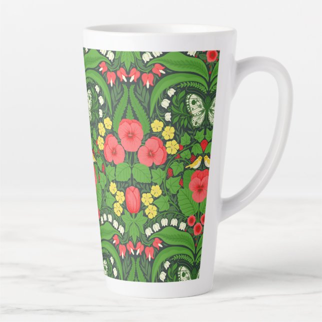 Caneca De Café Latte Pancas, aves e borboletas vermelhas (Direita)