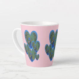 Caneca De Café Latte Pancete Corações de Peacock. Caneta Lateral BC Ros