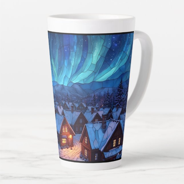 Caneca De Café Latte Panoramic Stained Glass Winter Village (Ângulo direito)