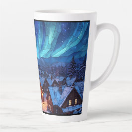 Caneca De Café Latte Panoramic Stained Glass Winter Village