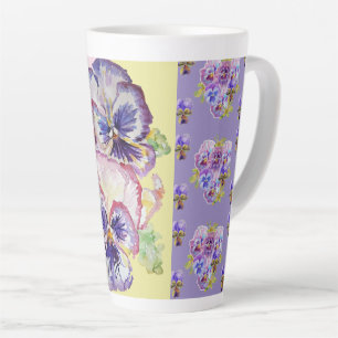 Caneca De Café Latte Pansias Pansy Púrpuras Pintadas à Mão Flórida 