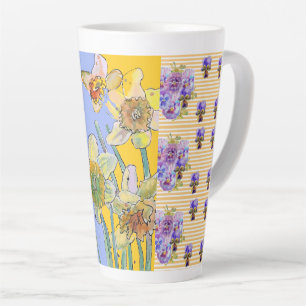 Caneca De Café Latte Pansias Pansy Púrpuras Pintadas à Mão Flórida 
