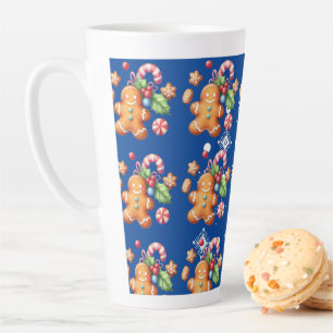 Caneca De Café Latte Pão de gengibre Natal Peppermint Azul Nome Neve