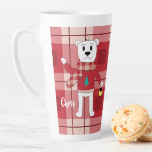 Caneca De Café Latte Papa Urso Vermelho Xadrez Feriado Latte Mug