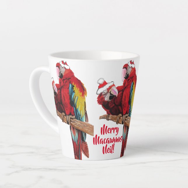 Caneca De Café Latte Papagaio Vermelho Merry Macaw Latte Mug (Ângulo esquerdo)