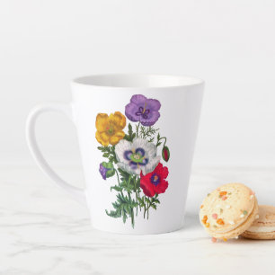 Caneca De Café Latte Papagaios Amarelos Vermelhos Lilosos Amarelos e Fo