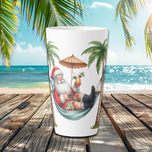 Caneca De Café Latte Papai Noel em um Natal em uma Ilha Tropical