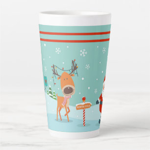 Caneca De Café Latte Papai Noel Snowman e Rudolph