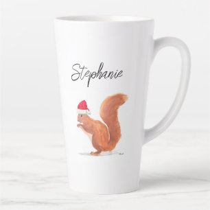 Caneca De Café Latte Papais noeis com aquarela de esquilo Feliz Natal