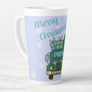 Caneca De Café Latte Papais noeis de frente de caminhão Feliz Natal
