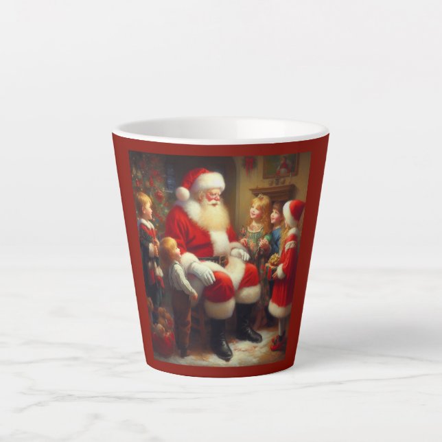 Caneca De Café Latte Papais noeis de Natal com Crianças 3 (Frente)