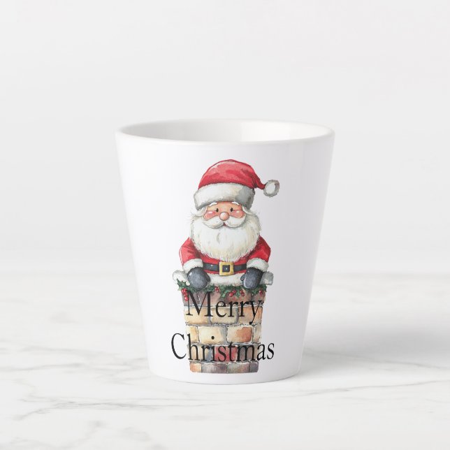 Caneca De Café Latte Papais noeis de Natal Vermelho em Chimney (Frente)