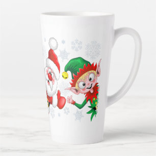 Caneca De Café Latte Papais noeis e Caracteres de Natal do Elf diminuem