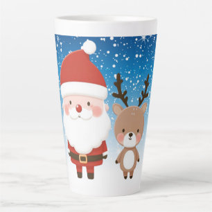 Caneca De Café Latte Papais noeis e renas de Natal bonitos