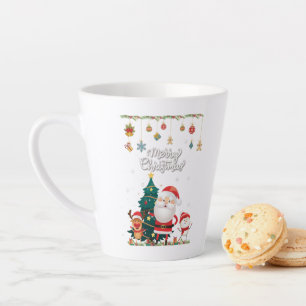 Caneca De Café Latte Papais noeis engraçados, Snowman, Reindeer Feliz 