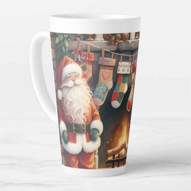 Caneca De Café Latte Papais noeis por Lareira das existências de Natal (Ângulo esquerdo)