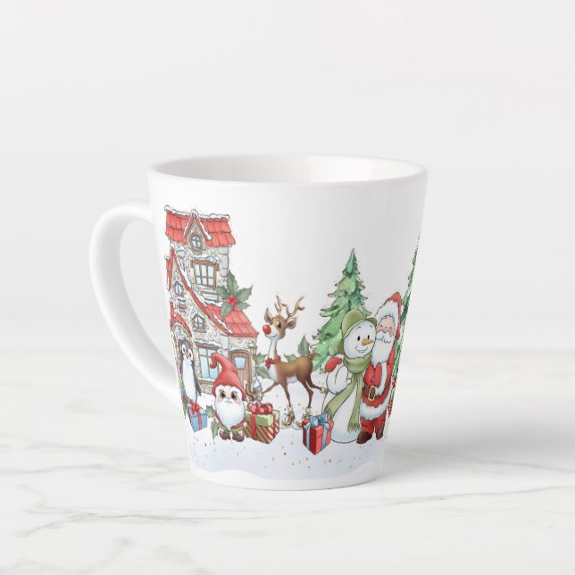 Caneca De Café Latte Papais noeis Snowman Reindeer Christmas Latug (Ângulo esquerdo)