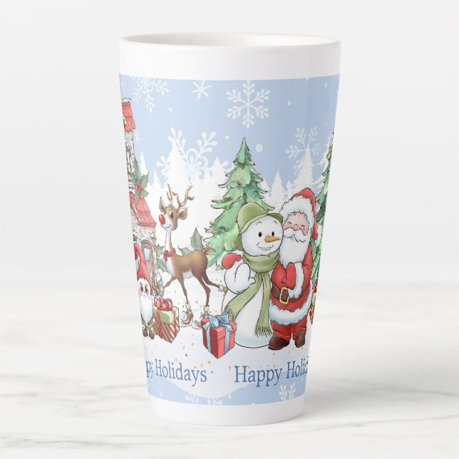 Caneca De Café Latte Papais noeis Snowman Reindeer Natal (Frente)