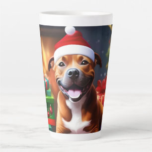 Caneca De Café Latte "Papais noeis: Uma Surpresa Festiva de Staffy"