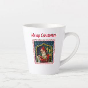 Caneca De Café Latte Papais noeis vitorianos segurando listas de velas 