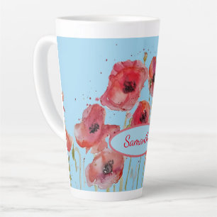 Caneca De Café Latte Papéis vermelhos Aquarela Arte popular Nome perso