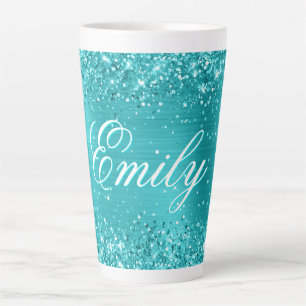 Caneca De Café Latte Papel alumínio azul turquesa glitter personalizado