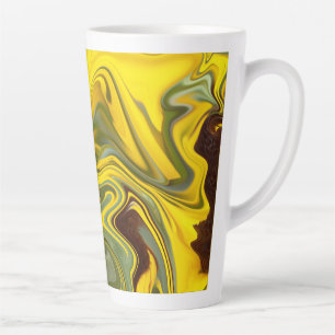 Caneca De Café Latte Papel Digital Ondas de Mármore Amarelo-55448