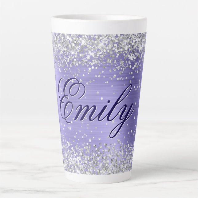 Caneca De Café Latte Papel Prateado Personalizado Glitter Periwinkle (Frente)