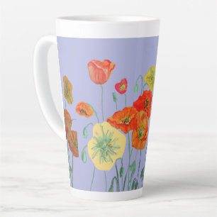 Caneca De Café Latte Papilas de laranja Flores Flores Púrpura Pastel L