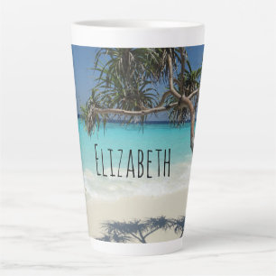 Caneca De Café Latte Paraíso Sunny Tropical Beach Ocean