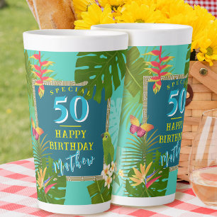 Caneca De Café Latte Paraíso Tropical Aniversário Anual Verde Azul