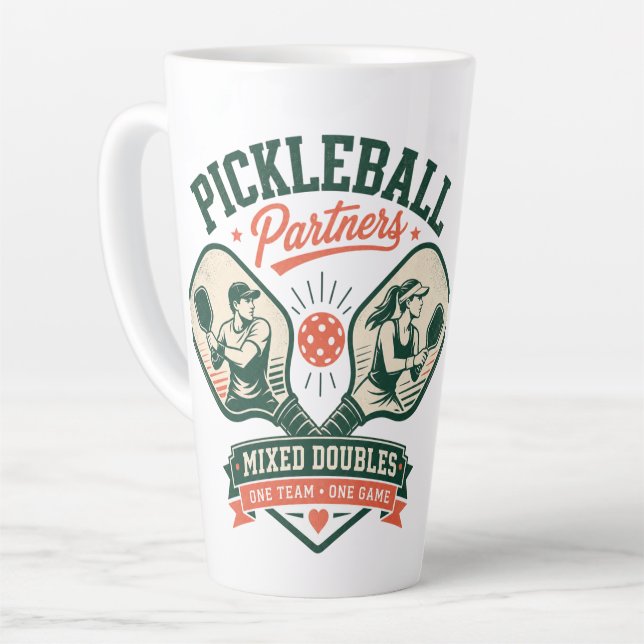 Caneca De Café Latte Parceiros de Pickleball Duplas Mistas (Ângulo esquerdo)