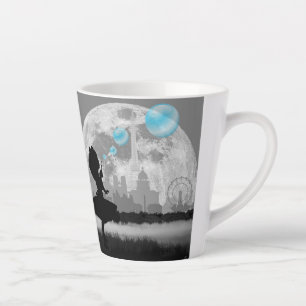 Caneca De Café Latte PARIS Garotinha Fazendo Café Borbulhante Azul Cane