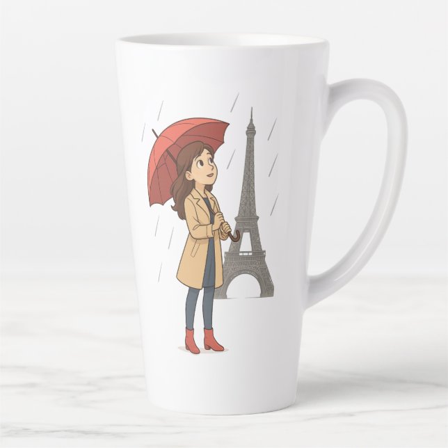 Caneca De Café Latte Parisian Wonder" – Dziewczyna z parasolką pod Wież (Direita)