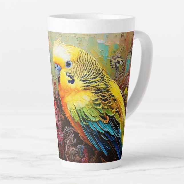 Caneca De Café Latte Parquito com Paisley e Flores (Ângulo direito)