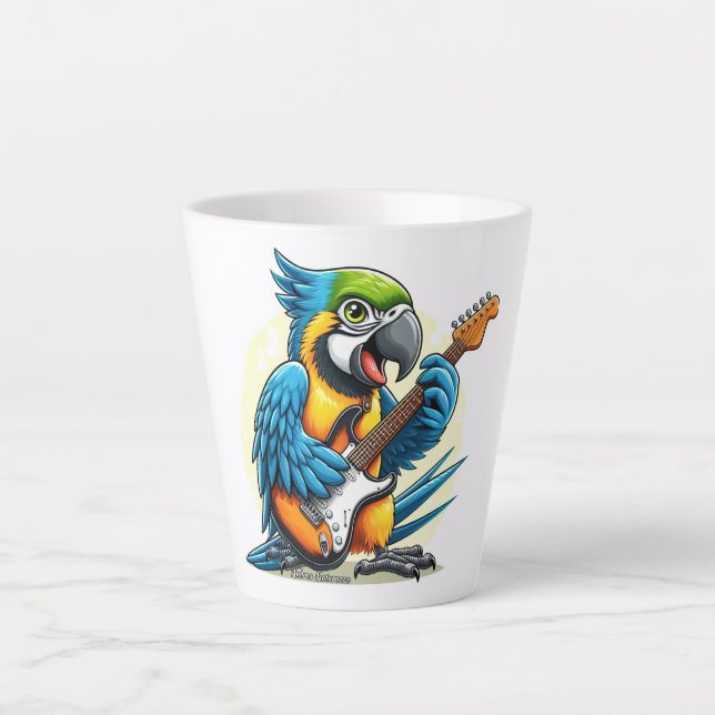Caneca De Café Latte Parrot Rock Music (Frente)