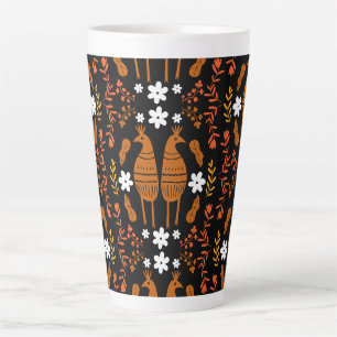 Caneca De Café Latte Pássaro de Arte Popular Germânica Tradicional