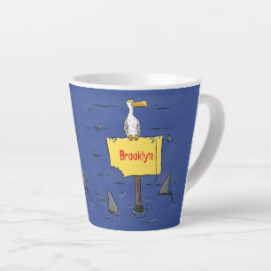 Caneca De Café Latte Pássaro-do-mar engraçado circulado por desenhos an