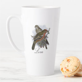 Caneca De Café Latte Pássaro e Folhagem, de cor azul-esbranquiçada