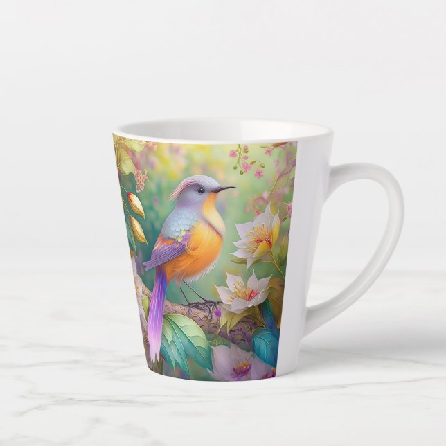 Caneca De Café Latte Pássaro Fantasia Laranja Torrado de lavanda (Direita)