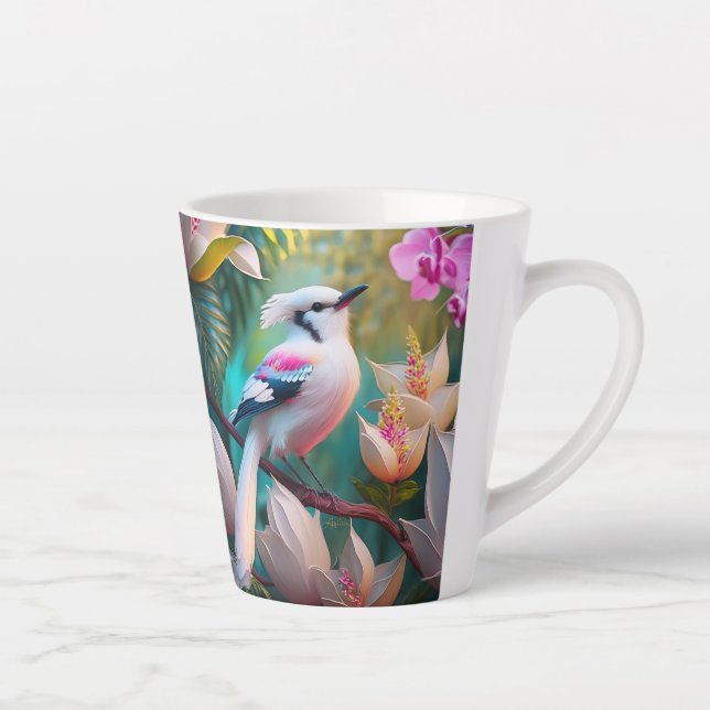 Caneca De Café Latte Pássaro Fantástico Branca Pincado (Direita)