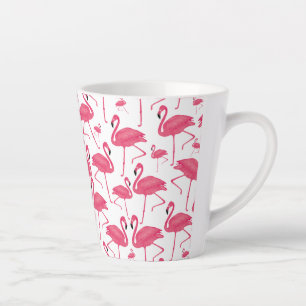 Caneca De Café Latte Pássaro Flamingo rosa, aquarela, Design branco