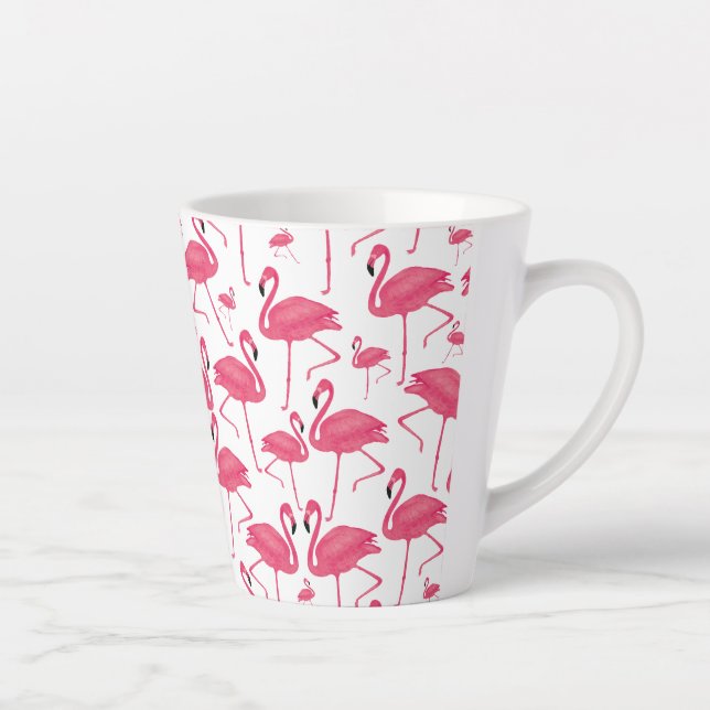 Caneca De Café Latte Pássaro Flamingo rosa, aquarela, Design branco (Direita)