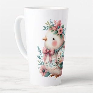 Caneca De Café Latte Pássaro Folclórico Floral com Charme Pastel Boho