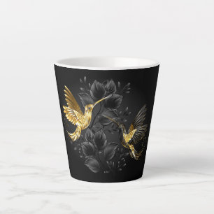 Caneca De Café Latte Pássaro Humino Negro e Dourado