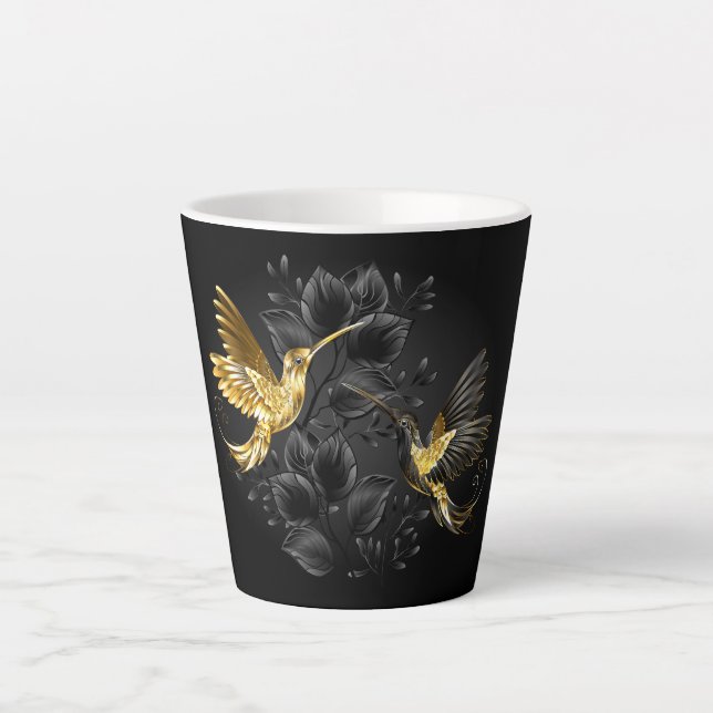 Caneca De Café Latte Pássaro Humino Negro e Dourado (Frente)