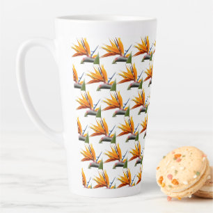 Caneca De Café Latte Pássaro Laranja do Padrão de Planta do Paraíso em 