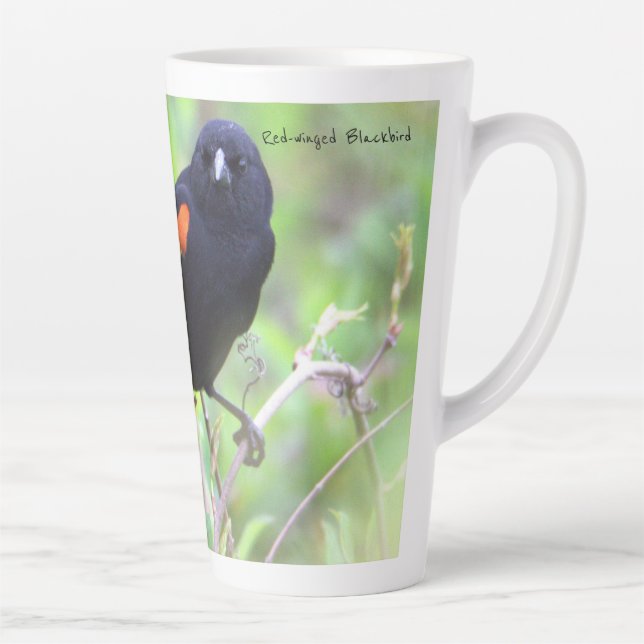 Caneca De Café Latte Pássaro Negro de asa vermelha (Direita)