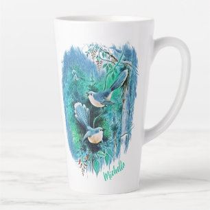 Caneca De Café Latte Pássaros Azuis Invernos Pintura Com Nome Lata