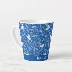 Caneca De Café Latte Pássaros Brancos Brilhantes e Invernos Padrão Flor